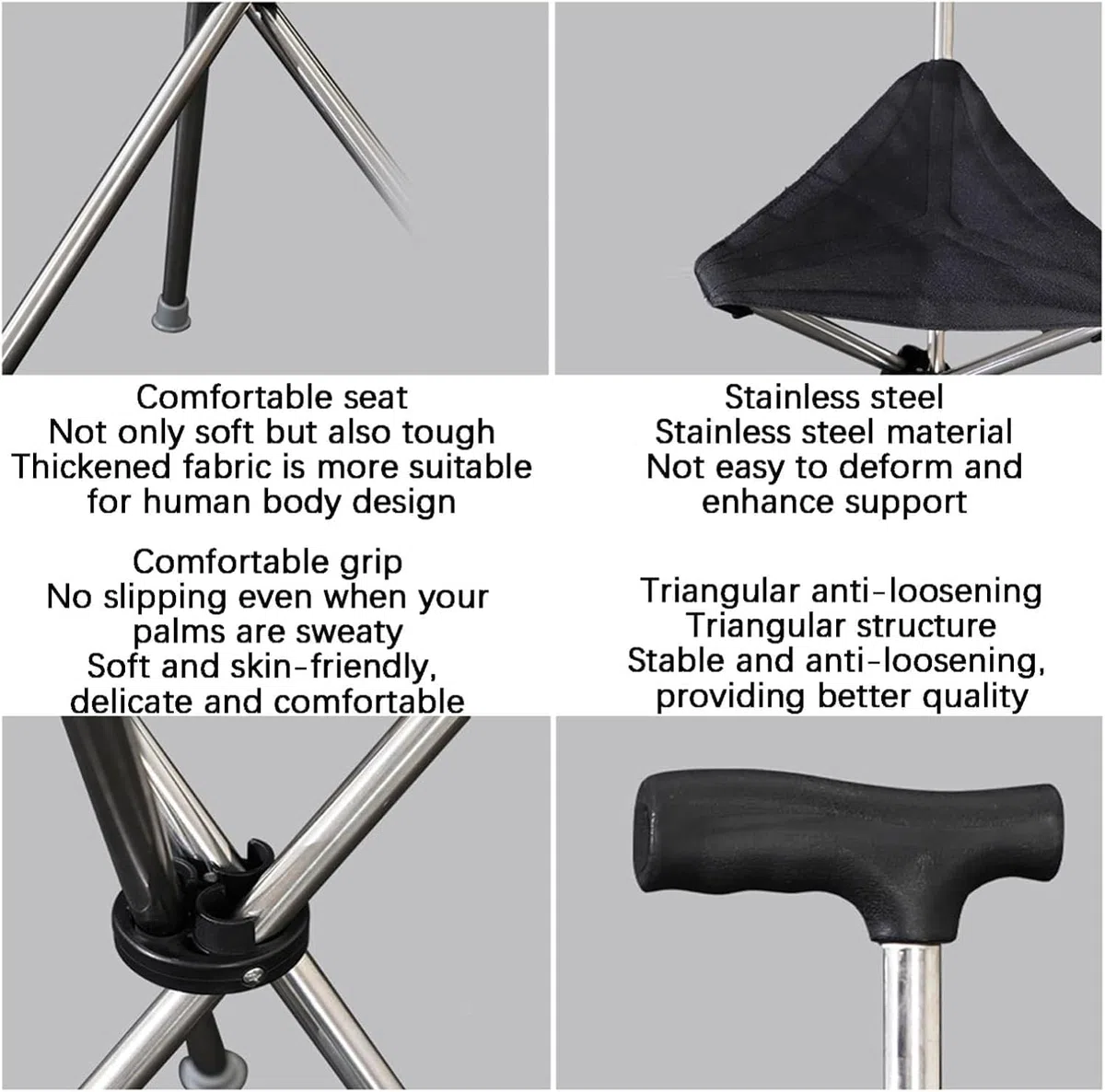 Bastone Multifunzionale Con Sedile Altezza 86 Cm, Non Regolabile Stampelle Sgabello Per Anziani Sedia Stampelle Resistente Con 3 Gambe Retrattil Bastone Da Passeggio Sedia
