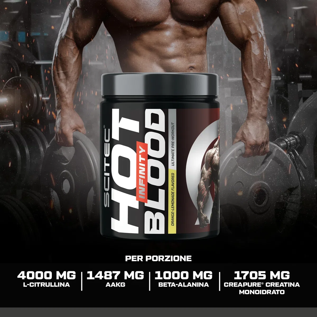 Scitec Nutrition Hot Blood Infinity - Complesso di principi attivi - Alto contenuto di caffeina - Elettroliti - Creatina monoidrato Creapure®, 350 g, Kiwi-Fragola