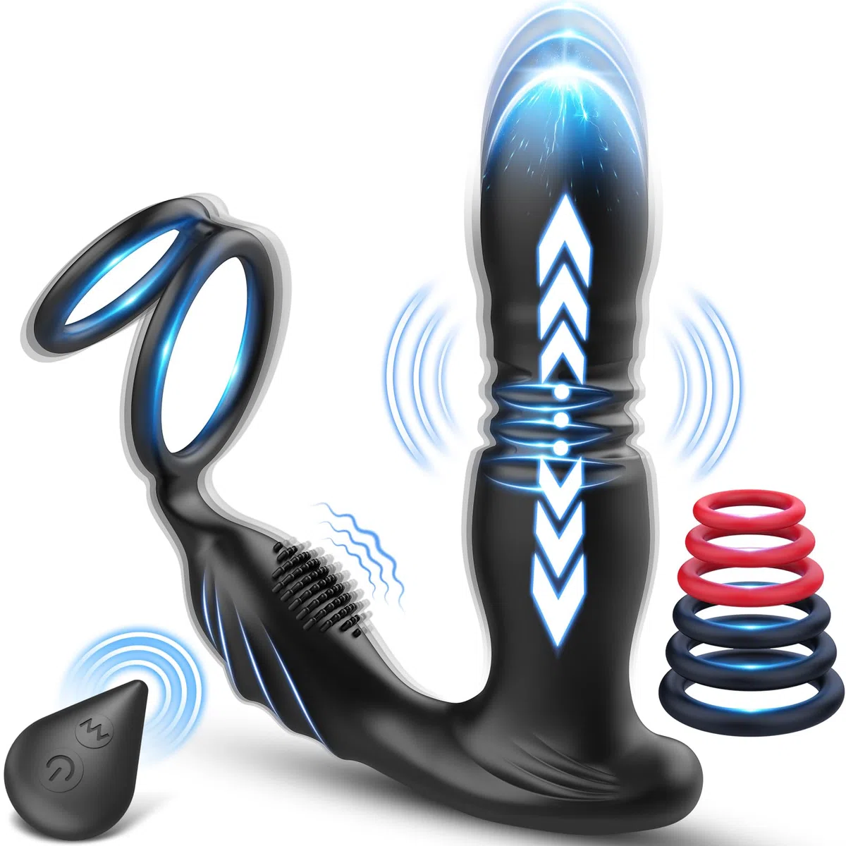 3 IN 1 Vibratore Anale con Anello per Pene, Giocattoli Sessuali Anali Maschili con 10 Modalità di Spinta e Vibrazione, Giocattoli Sessuali Impermeabili Silicone Vibratore per Uomo e Coppie