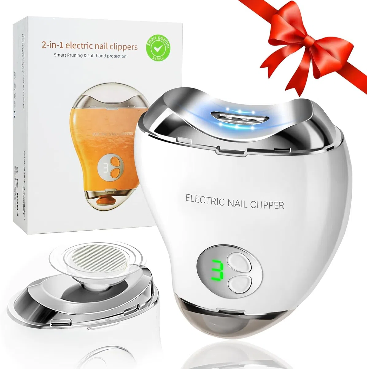 Tagliaunghie Elettrico Automatico 2 in 1 Per Taglio e Lucidatura con LED Light & 3 Velocità, Sicuro senza fili Per Neonati, Bambini, Adulti