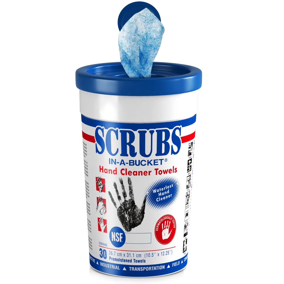 SCRUBS in a Bucket - 30 Salviette per la pulizia delle mani - Detergente per le mani con approvazione NSF - la pulizia perfetta delle mani - Utilizzabile ovunque e ideale per viaggiare
