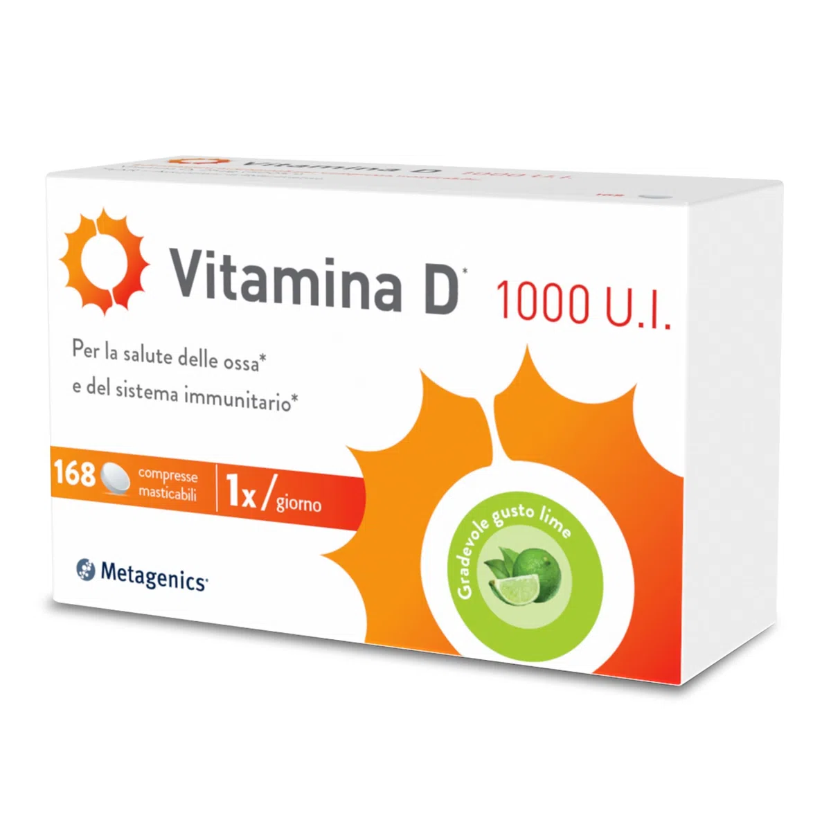 Metagenics Vitamina D 1000 U.I. - Integratore Sistema Immunitario - Per la Salute delle Ossa - 168 Compresse Masticabili