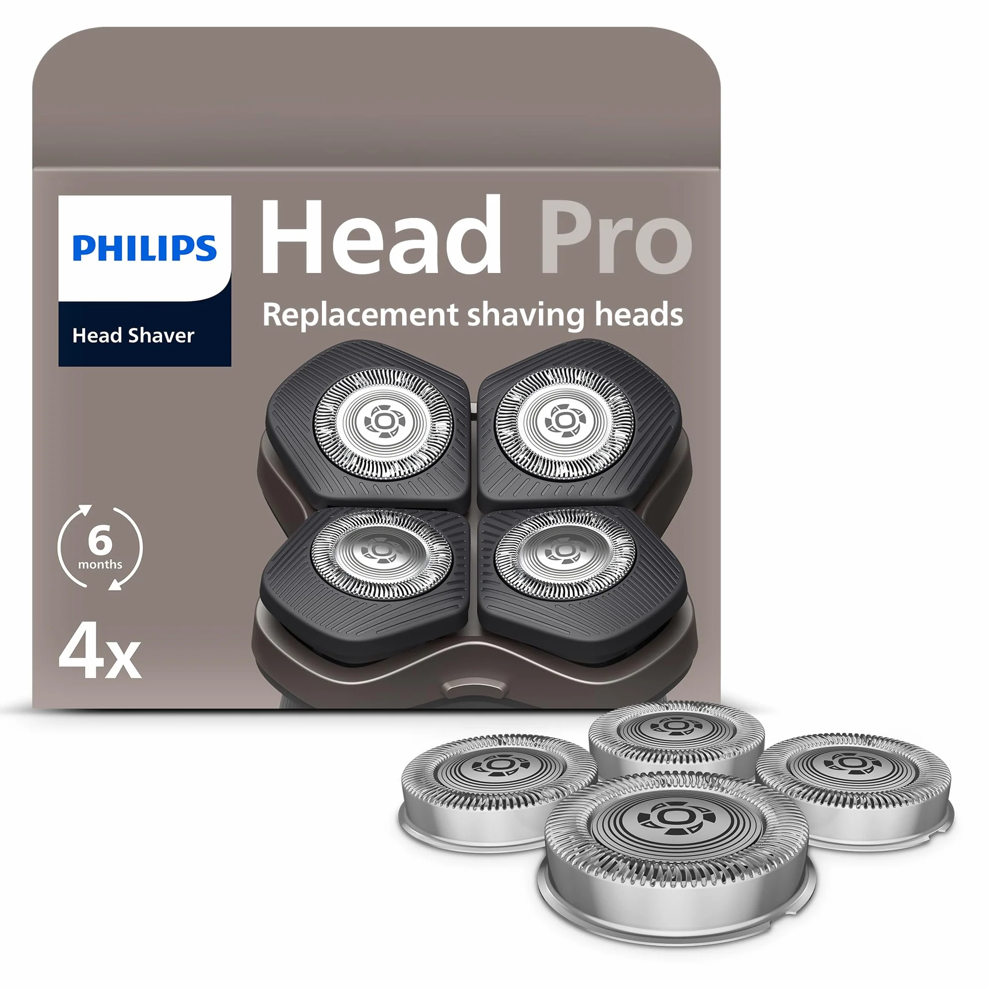 Testine di ricambio originali Philips Compatibili con i modelli Philips Head Shaver Pro HS5980, HS7980 e HS9980, lame autoaffilanti ComfortCut, delicate sulla pelle, 4 pezzi, modello HS740/15