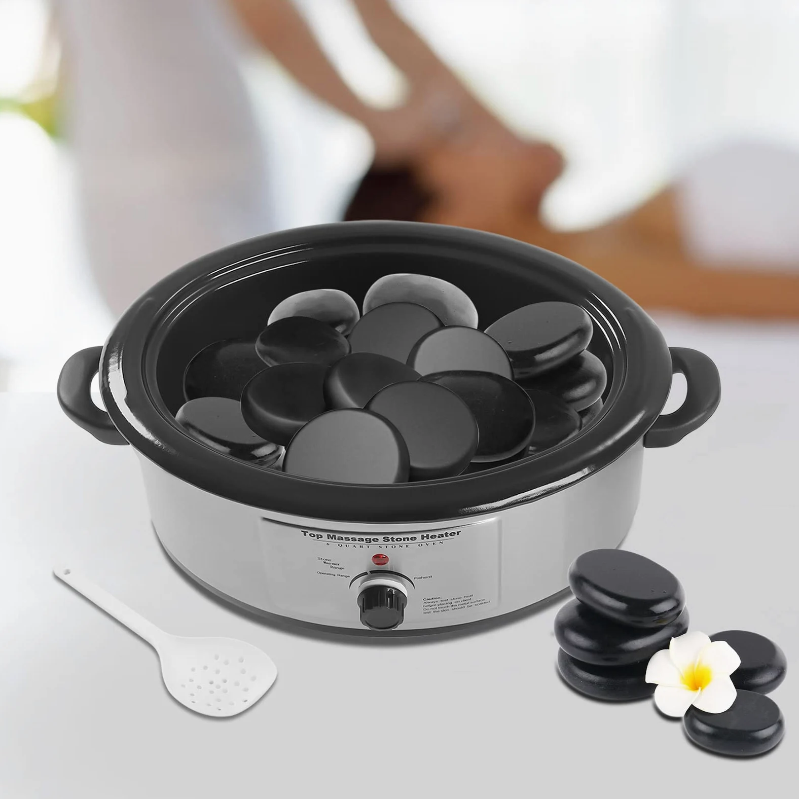 Hot Stone - Termoventilatore da 6 l, in acciaio inox, con unità di controllo digitale, conservazione automatica del calore per massaggi, terapia e cosmetici