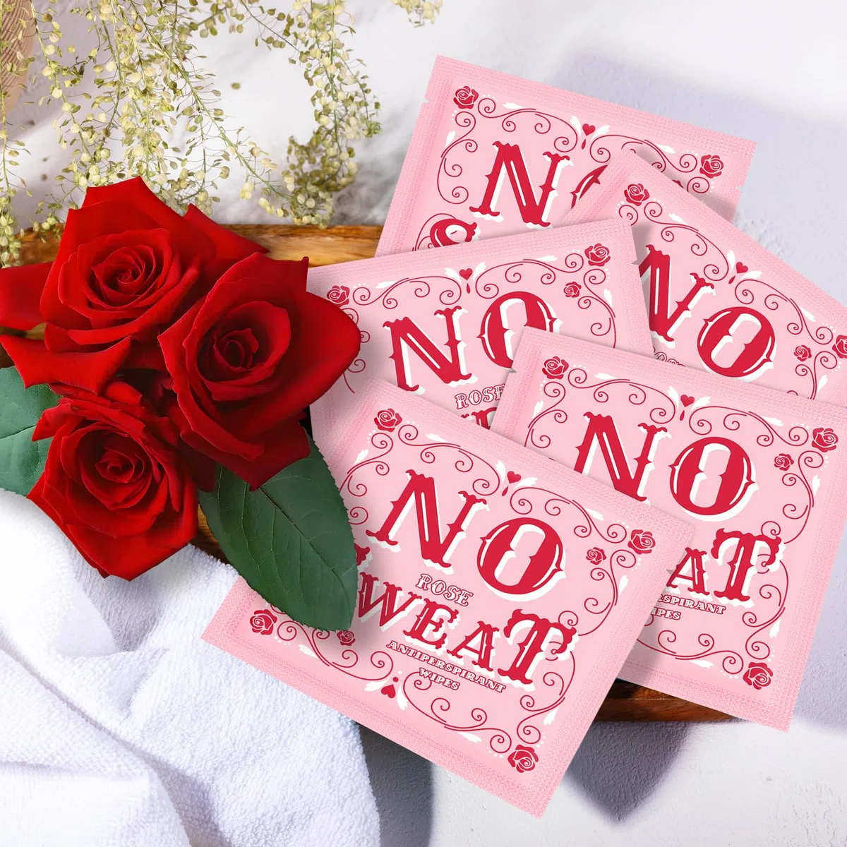 Krishome 50 pezzi rosa profumo di salviette deodorante e salviette per il corpo avvolgono individualmente le ascelle e viaggio per la pelle pulita per gli adolescenti (50)