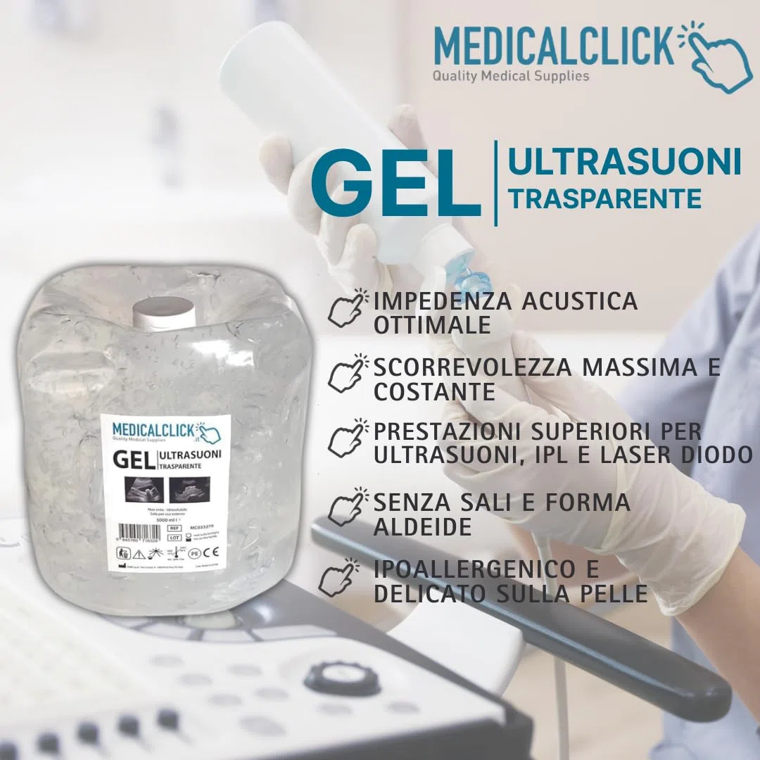 Gel Ultrasuoni, Gel conduttore, Gel Conduttivo Trasparente per Ultrasuoni, Luce Pulsata (IPL), Elettrostimolazione, Laser Diodo, Infrarossi ed Ecografia(Trasparente - 5L)