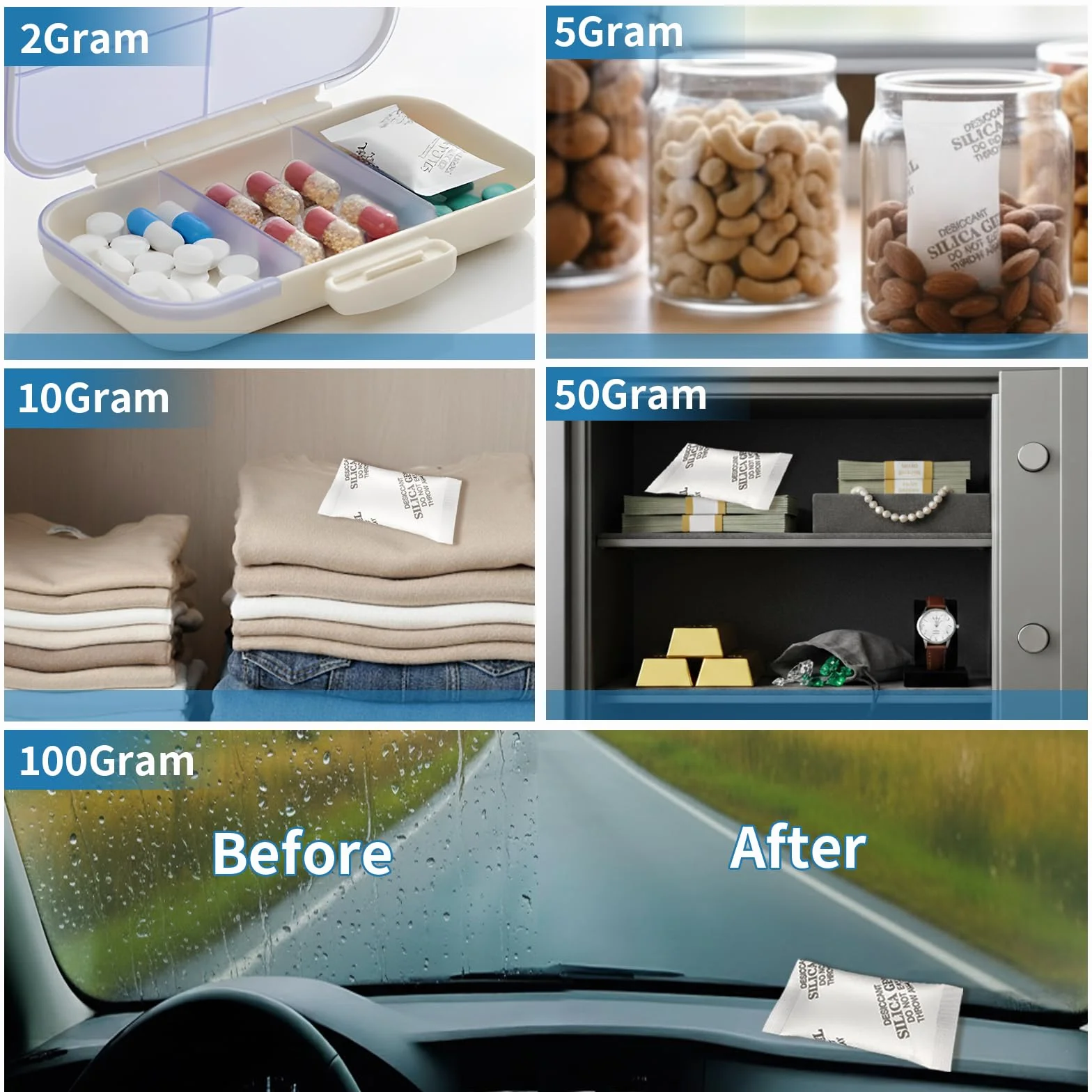 MakMeFre 2 grammo (250 Packs) di Gel di Silice Essiccante Umidità Assorbitore,Moisture Absorber Silica Gel Desiccant Packets for Storage