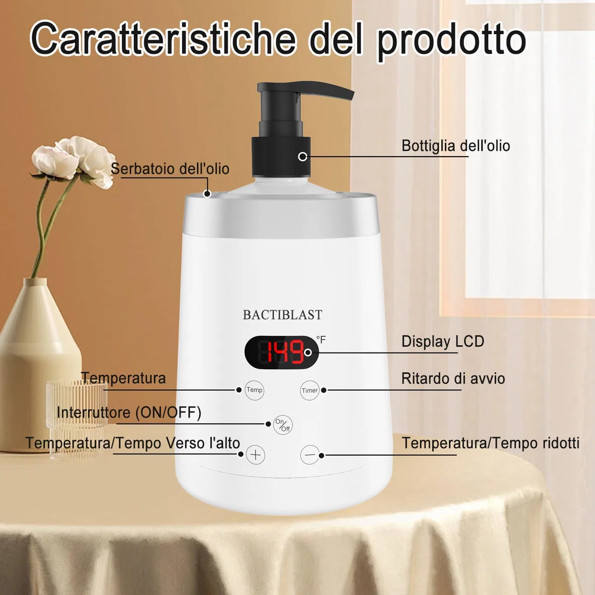 scalda olio da massaggio, scalda olio con due dispenser, Scalda lozioni indicatore a LCD, Scalda oli per massaggi per spa salone per uso domestico (Bianco)
