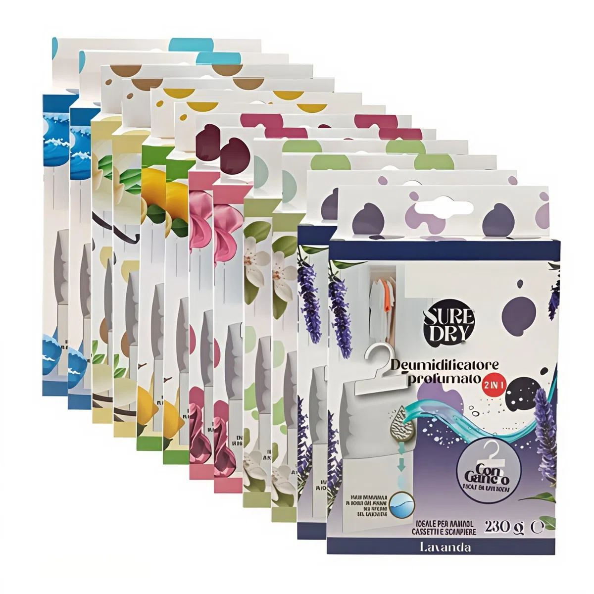 Deumidificatore Casa Profumato – Set da 12 Sacchetti Assorbi Umidità Armadio Appendibili 500ml | Antimuffa per Armadi, Cassetti, Camper Profumatori per Ambienti Chiusi – 6 Fragranze