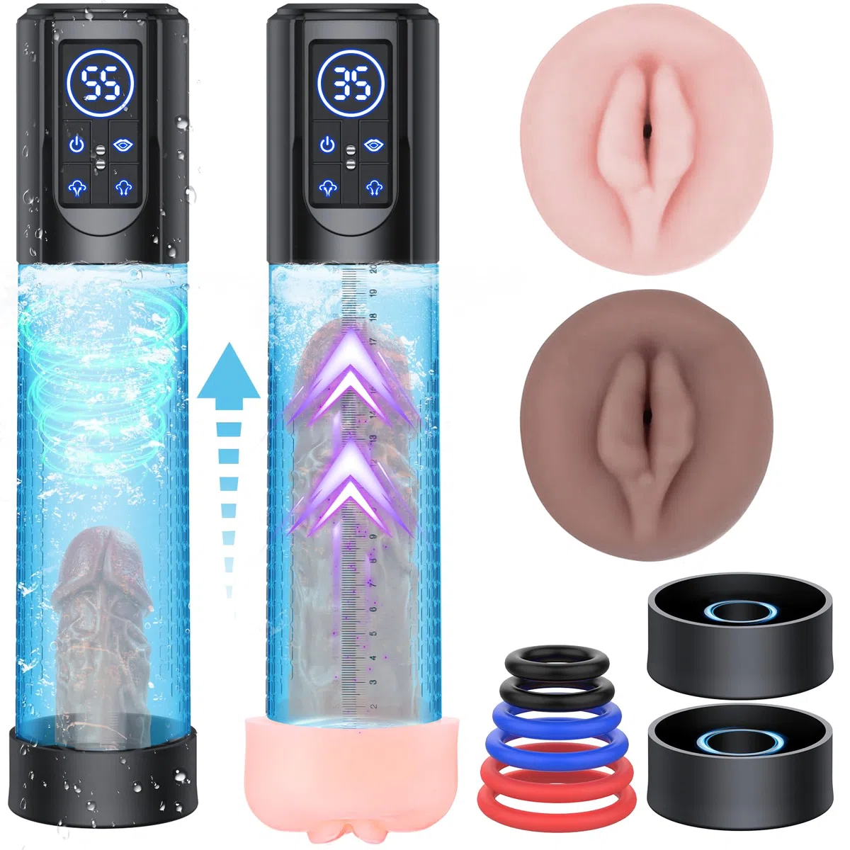 Pompa Per Pene Pompa Per Pene, Pompa Per Pene Ipx7 Impermeabile Con 6 Anelli Per Il Pene, Giocattoli Sessuali Per Uomini, Estensore, Pompe Per Pene Ad Acqua, Ingrandimento Del Pene