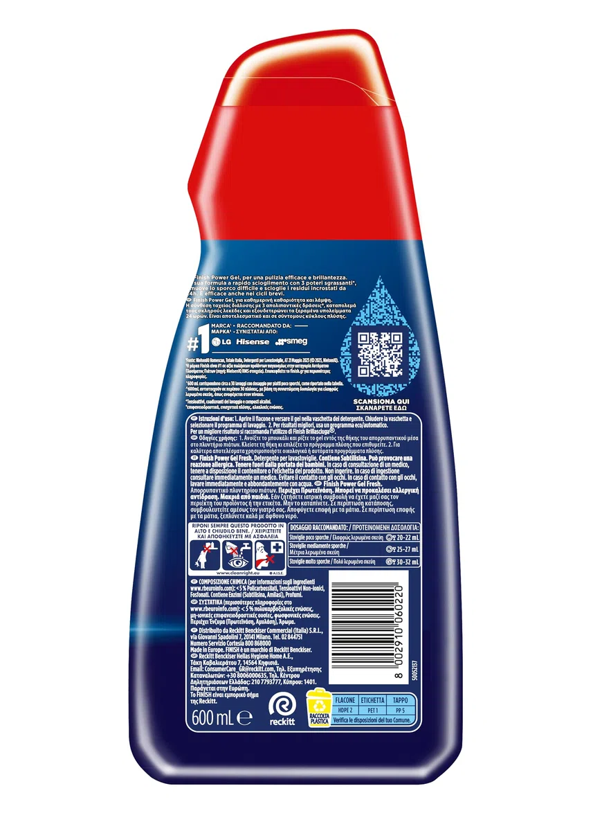 Finish Powergel Detersivo Lavastoviglie Fresh, Gel Lavastoviglie, 210 Lavaggi, 7 confezioni da 30 Lavaggi di Liquido Lavastoviglie