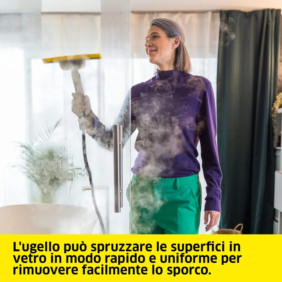 KÄRCHER bocchetta per finestre Comfort con lama tergivetro lunga e flessibile in gomma per una pulizia igienizzante dei vetri, accessorio originale per i pulitori a vapore Kärcher