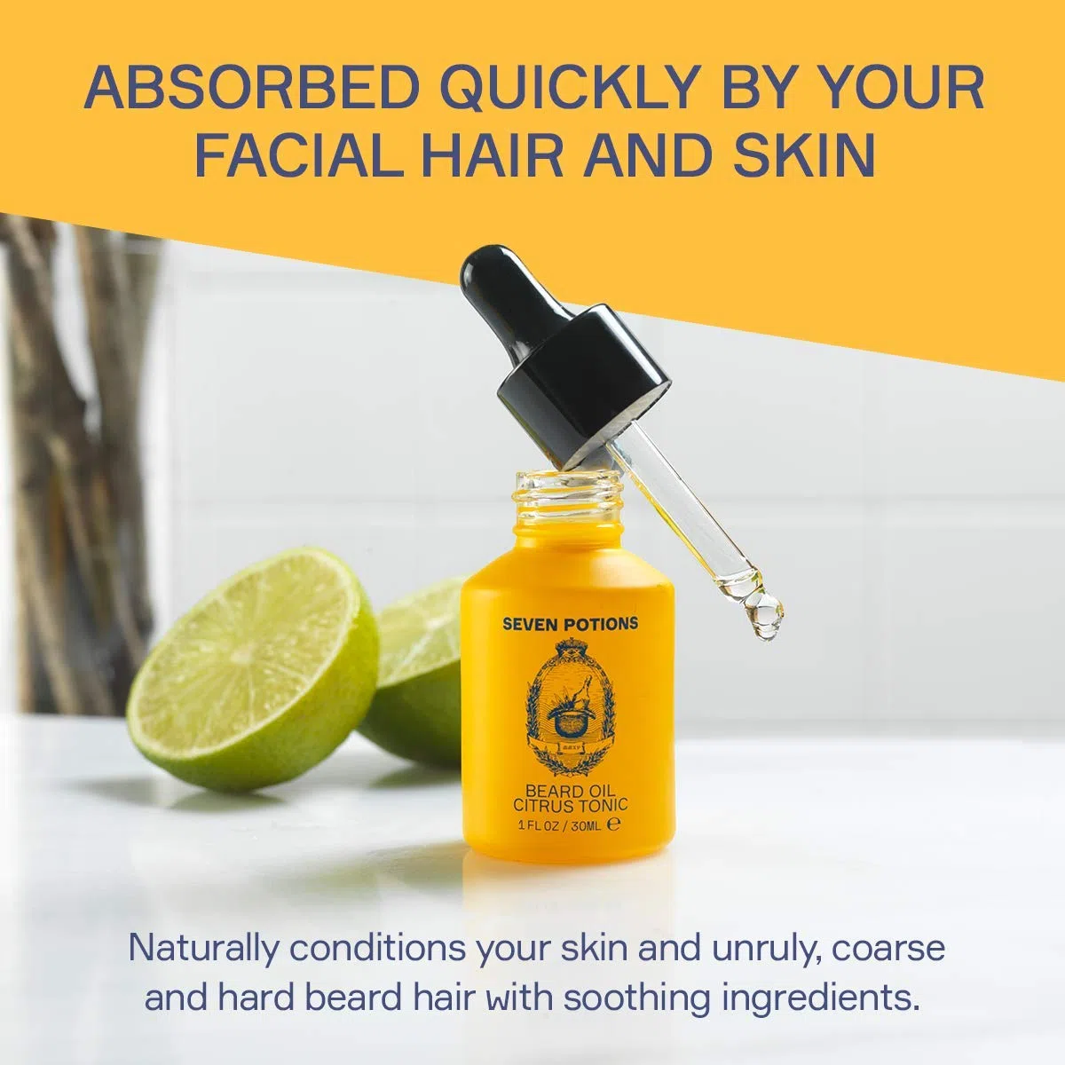 Seven Potions Olio da Barba per Uomo - Olio da Barba alla Jojoba per Nutrire Pelle e Peli - Stop al Prurito - Completamente Naturale, Vegan e Cruelty Free - Citrus Tonic