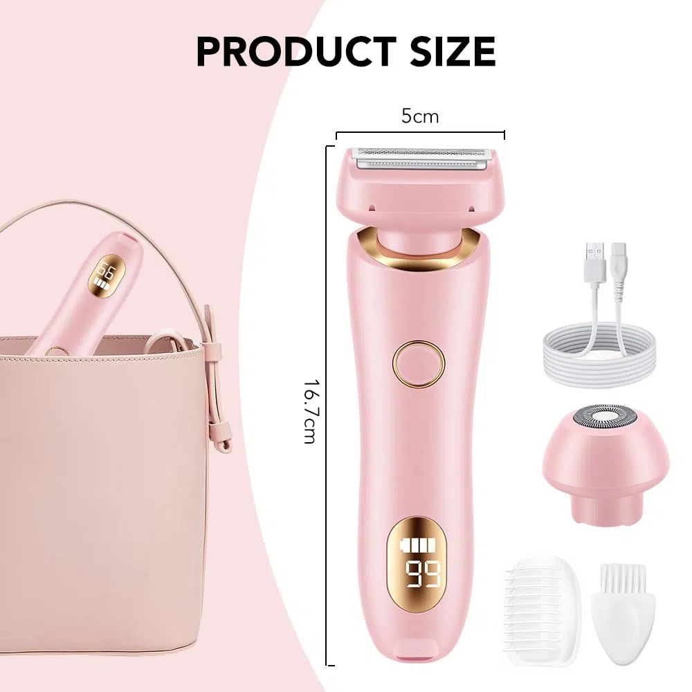 Rasoio Elettrico da Donna 2 in 1 a Doppia Testa,USB Ricaricabile,Impermeabile IPX7,Intima Donna Indolore per Viso, Gambe, Braccia e Zona Bikini