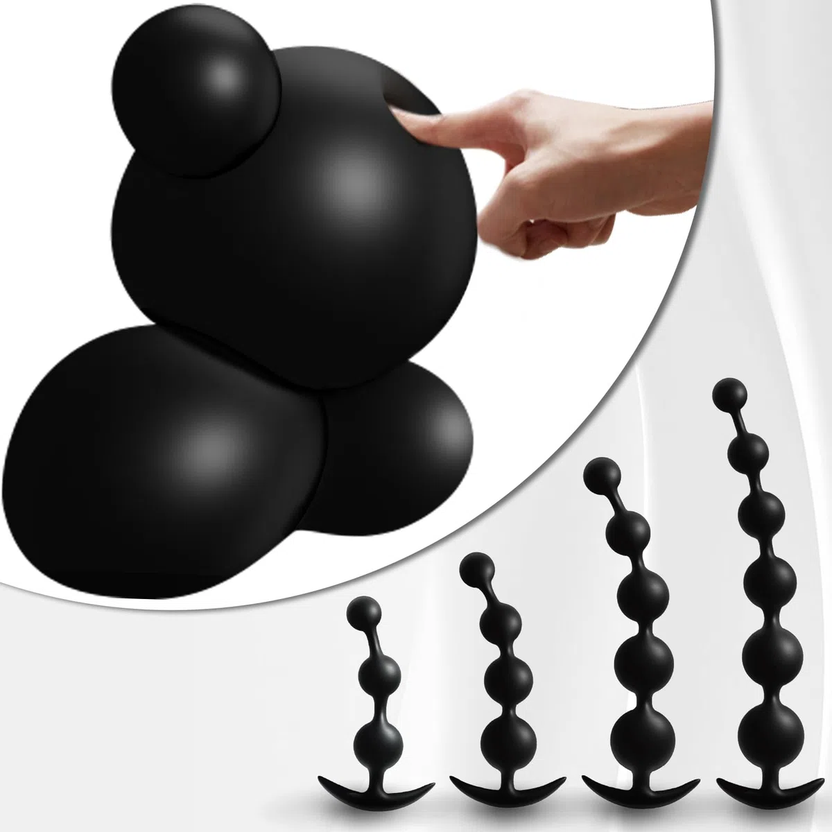 AMAZBEE Perle Anali in Silicone con Palline di Diverse Dimensioni Giocattolo Sessuale con Perle anal Flessibile con Dildo Butt Plug a Base Stretta e Svasata per uomini e donne nero (5 Bead)