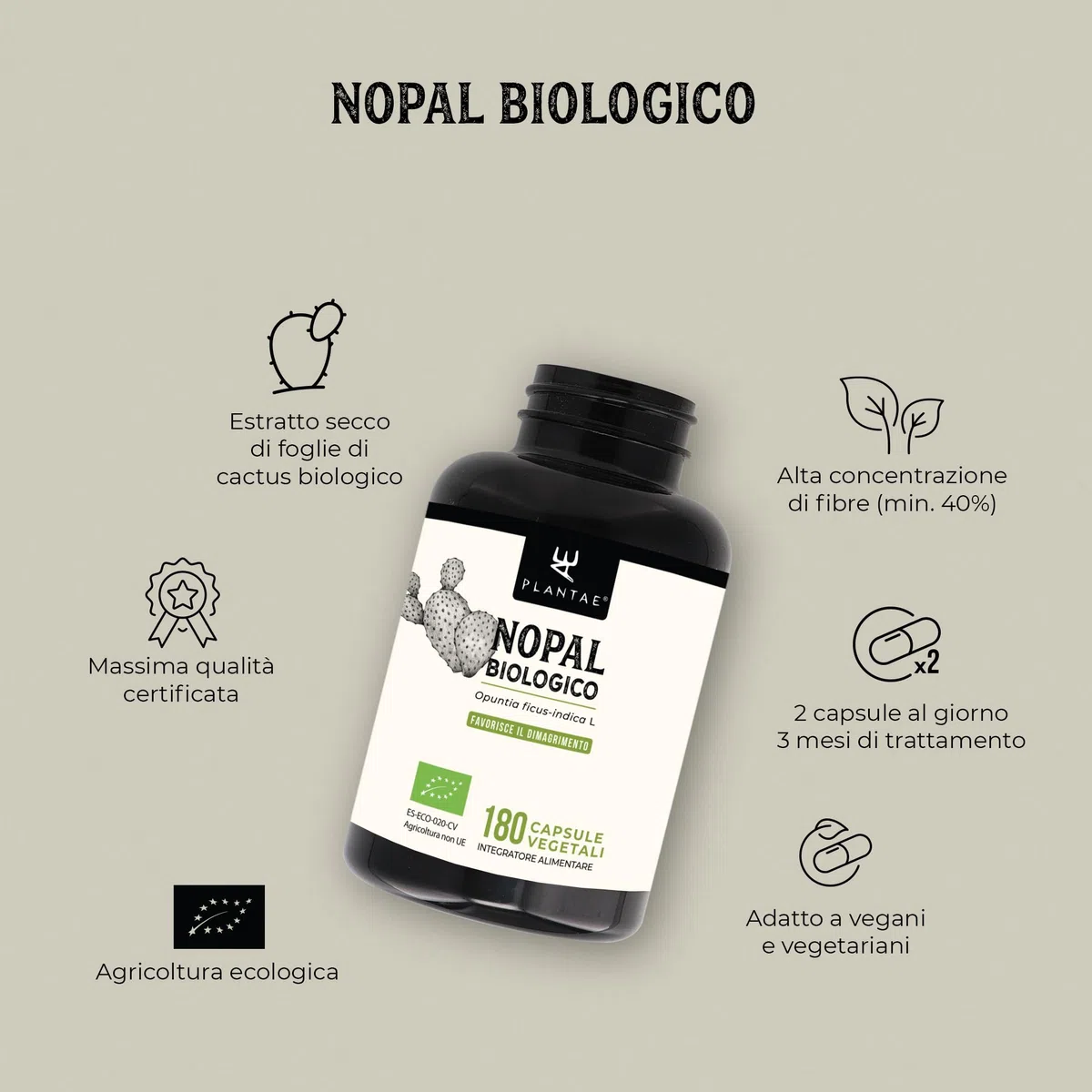 NOPAL BIOLOGICO * 470 mg / 180 capsule * Cardiovascolare (glucosa), Digestione, Peso (bruciagrassi, dimagrimento, fame)