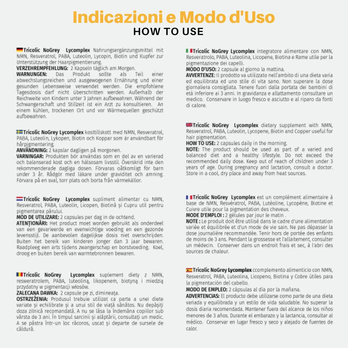 Tricolic NoGrey Lycomplex | Integratore Antigrigio e Antietà per Capelli | Sostiene la Naturale Colorazione dei Capelli | Con NMN, Resveratrolo, Rame e Biotina | 60 Capsule Vegetali
