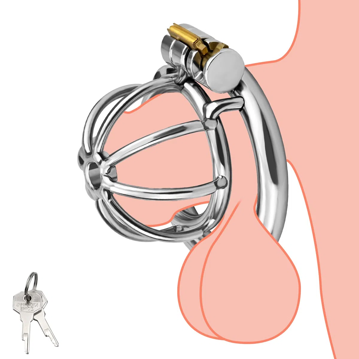 Roluck acciaio inox cintura di castità per gli uomini metallo castità gabbia del pene con blocco bloccato pene esercizio Bondage argento (4,5cm)