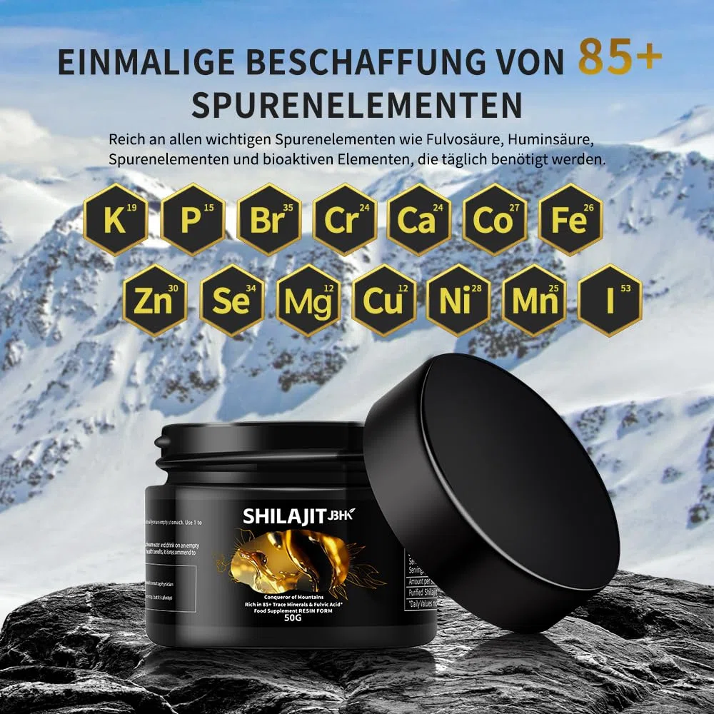 Himalaya Shilajit Originale - Resina di Shilajit biologica dell'Himalaya, ricca di oltre 85 oligoelementi e acido fulvico per concentrazione, energia e immunità, 50 grammi.