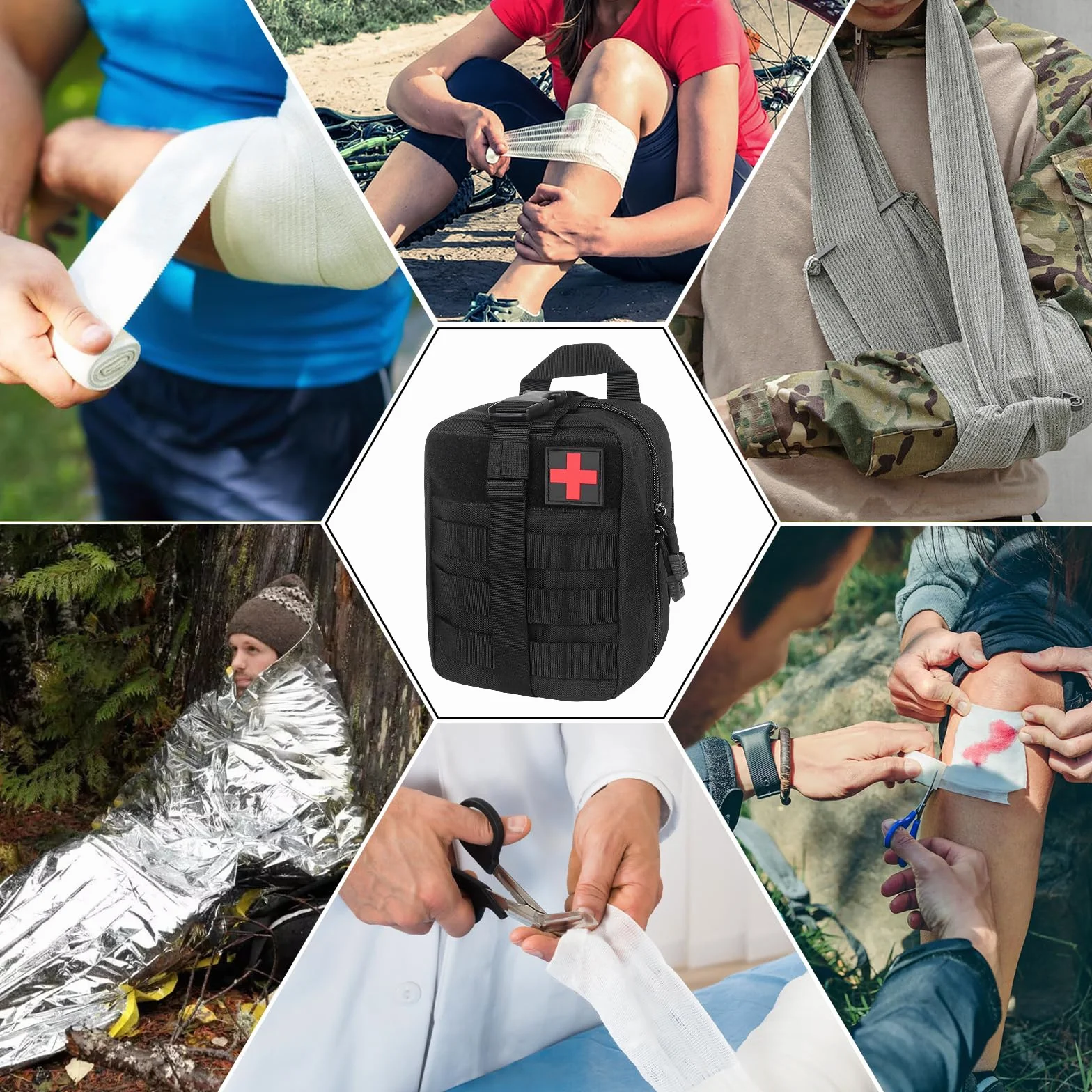 Kit di Pronto Soccorso Militare, 46PCS Borsa di Pronto Soccorso, Kit di Primo Soccorso per Esterni, Trauma First Aid Kit per auto, Casa, Viaggi, Campeggio all'aperto, Escursionismo