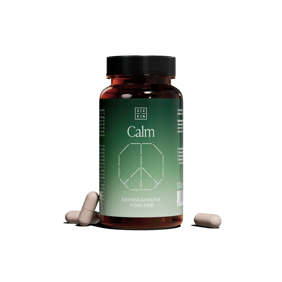ZZEN Calm - Ashwagandha KSM-66® Vegan da 600 mg con Zafferano e Melissa | 5% Withanolidi, Integratore Ginseng Indiano per Stress, Ansia e Cortisolo Balance, 60 Capsule, Nootropico Calmante