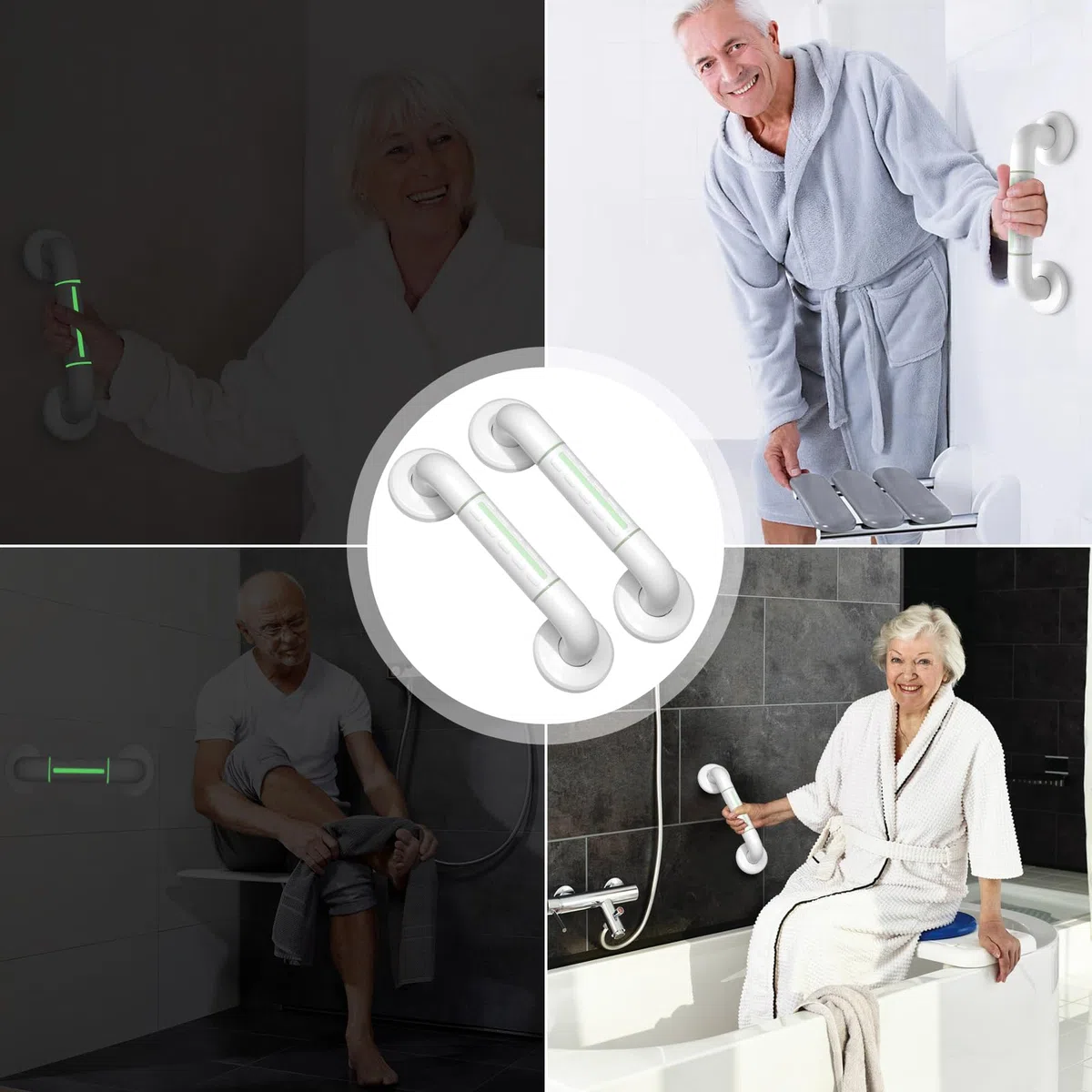 2 Pezzi Maniglione Bagno Antiscivolo, 30cm Sicurezza Barre di Sostegno con Striscia Fluorescente, Maniglie per Vasca da Bagno, Doccia Maniglia per il Bagno per Anziani, Bambini