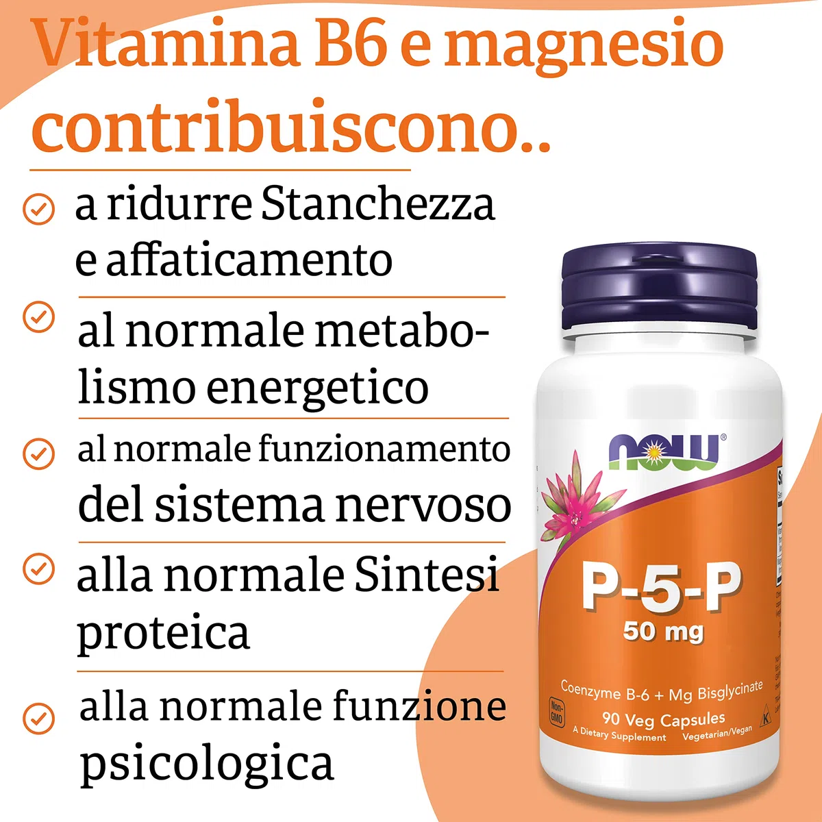 Now Foods P-5-P, Piridossal-5-Fosfato, vitamina B6 attiva, 90 capsule Vegane, Testate in Laboratorio, Senza Glutine, Senza Soia, Vegetariane, Non OGM