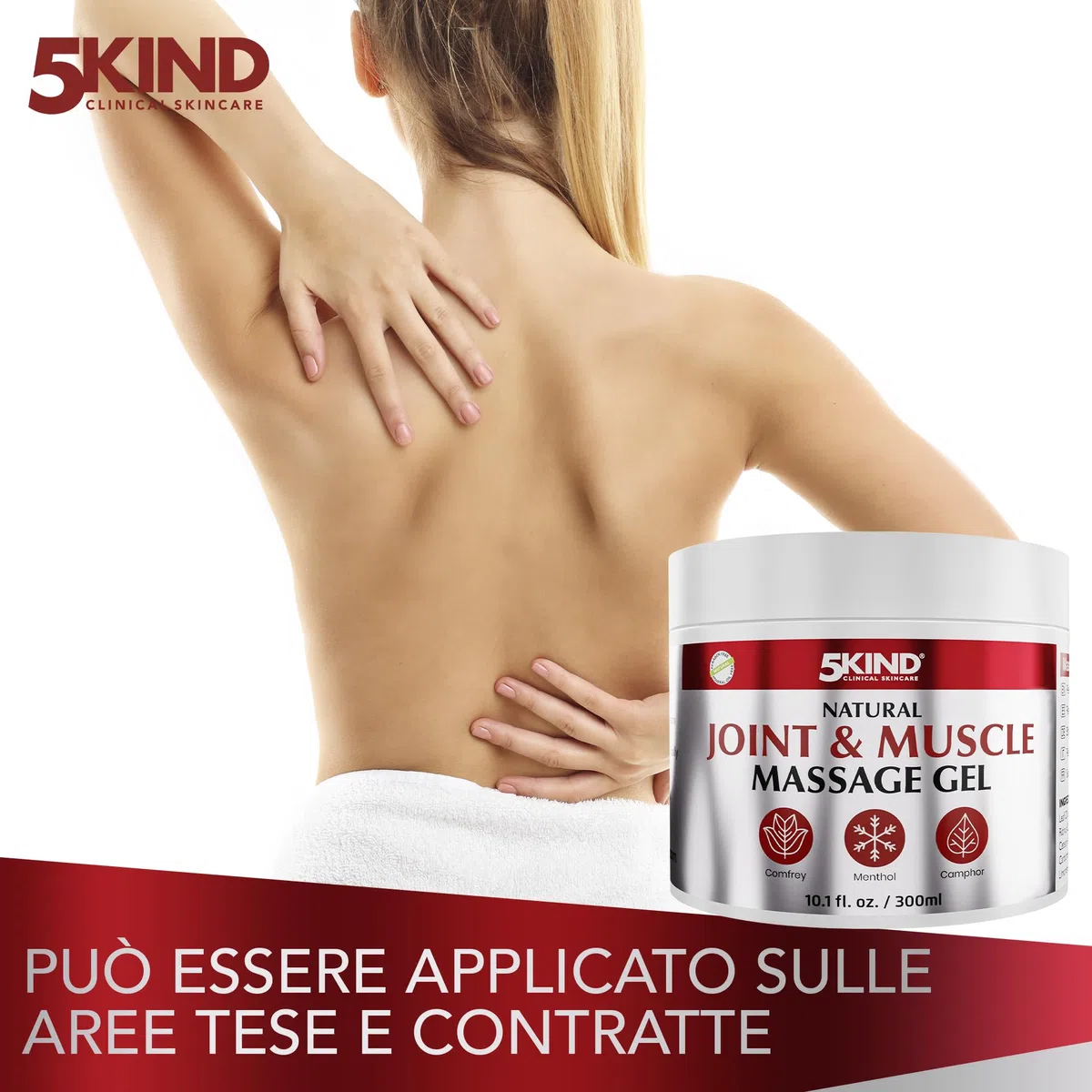 5kind Gel Rinfrescante Naturale Articolazioni e Muscoli 300ml - Gel Massaggio Rivitalizzante Schiena e Muscoli - Crema Gambe Effetto Freddo - Freddo Gambe