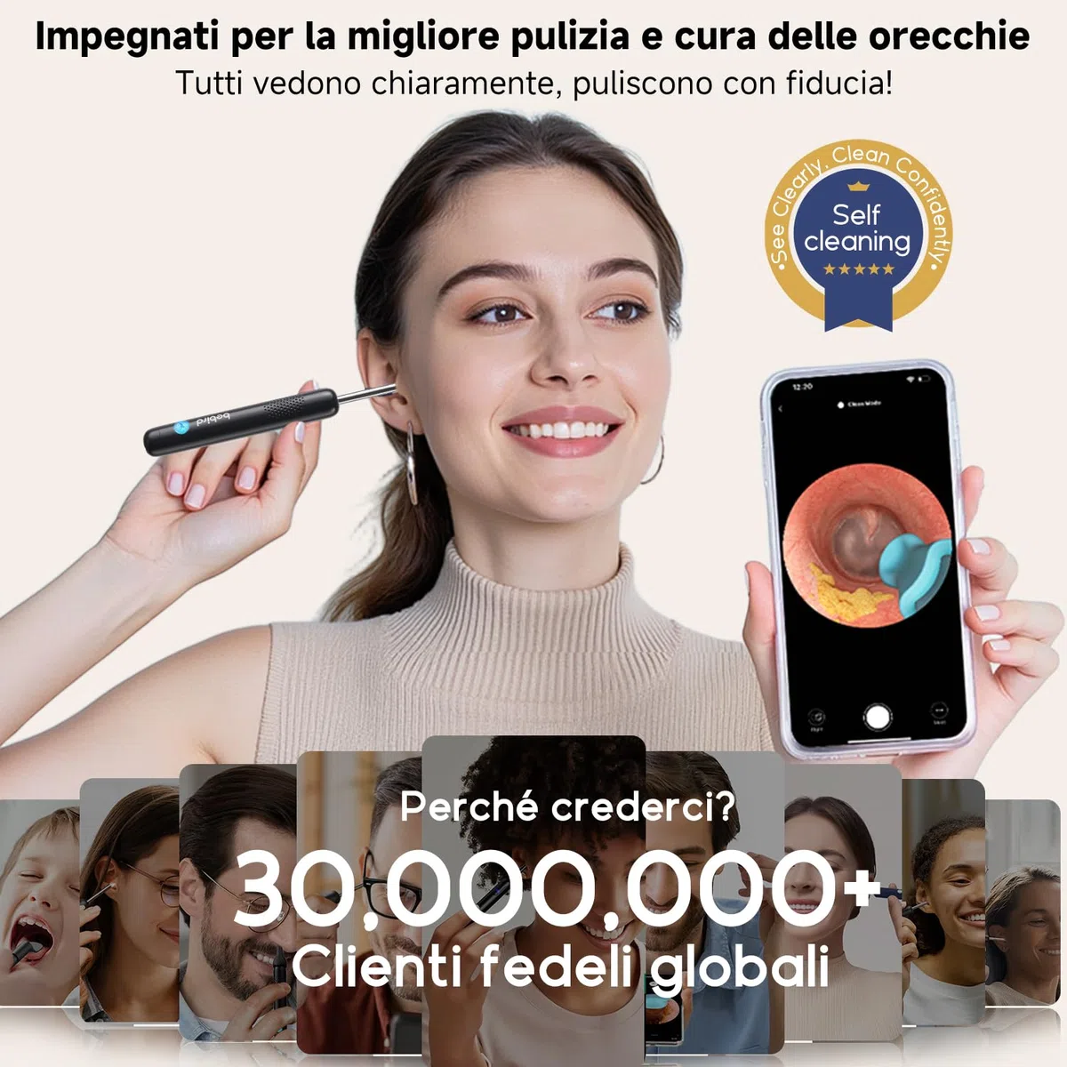 Bebird Otoscopio Digitale, 1920P HD Flessibile Pulisci Orecchie con Telecamera, Kit Rimozione Cerumeper Orecchie/Naso/Gola, Pulizia Orecchie con Pinzette, Punte Sostituibili per Adulti e Bambini