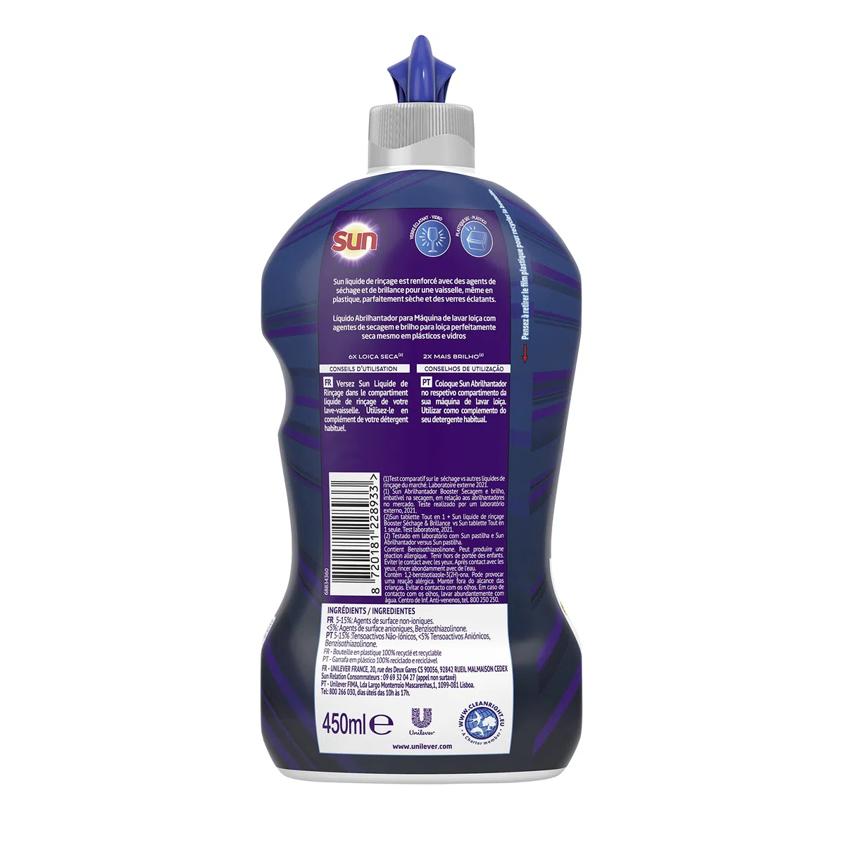Sun Liquido di risciacquo Booster Essiccazione & Brillance 450ml, 1 unità, Formula Naturale 60%, 100% Riciclabile
