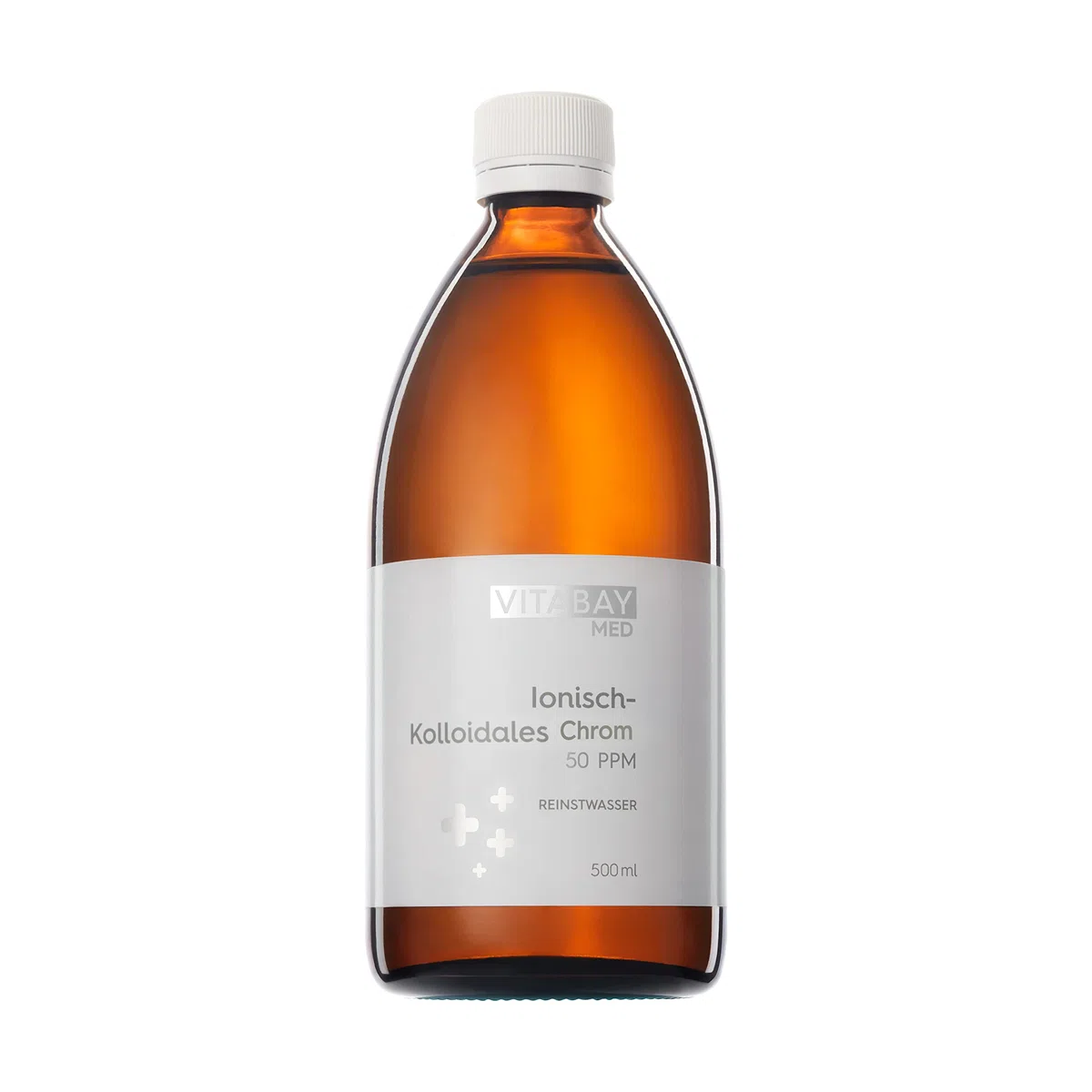 Vitabay Cromo colloidale 50 PPM • 500 ml • dosaggio elevato • Livello di purezza 99,99% • Senza ulteriori additivi • Riempito in un flacone di vetro marrone • Made in Germany
