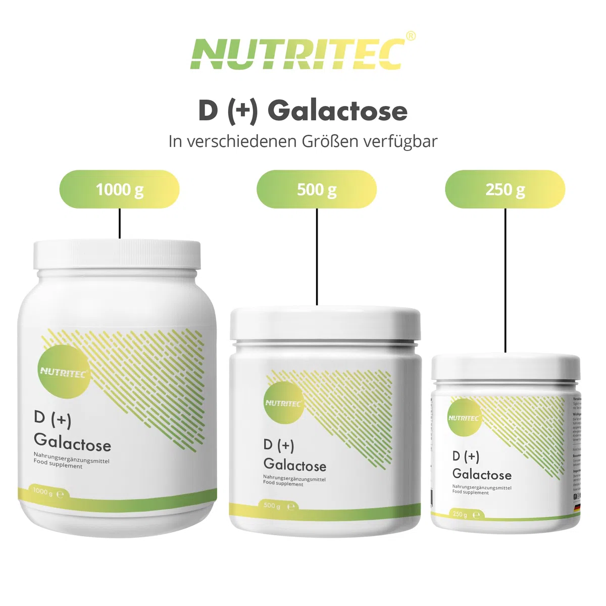 D+ Galattosio Polvere 1000 g - Qualità tedesca, elevata purezza > 99% senza additivi e ingegneria genetica, vegetariana, con misurino - zucchero mucoso, zucchero semplice | Nutritec