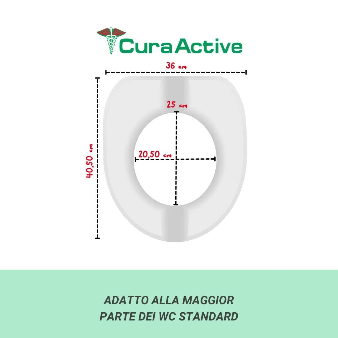 CURA FARMA Cura Active - Rialzo WC per Anziani e Disabili di 14H cm, Sollevatore Universale con Manopole di Blocco - Alzawater per Anziani, Protesi Anca e Mobilità Ridotta, Pratico ed Ergonomico