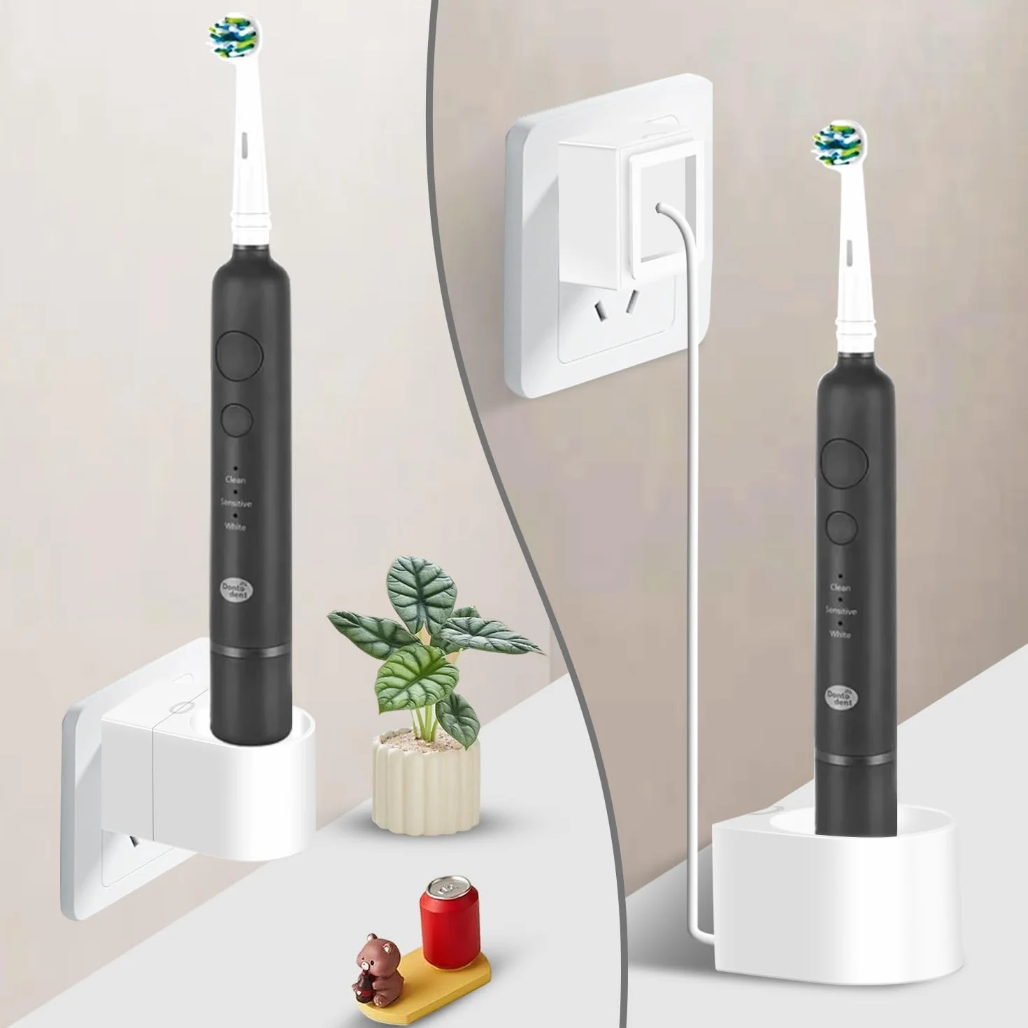 2 in 1 Caricabatterie da Parete per Spazzolino Elettrico Philips Sonicare, Caricatore per Philips Sonicare HX6100/HX3000/HX6000/HX8000/HX9000 Spazzolino Elettrico (black)