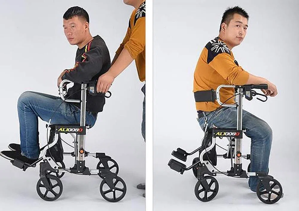 Seniors Walker Telaio da Passeggio Leggero per Aiutare la Mobilità Pieghevole con Sedile e Borsa 4 Ruote per Anziani