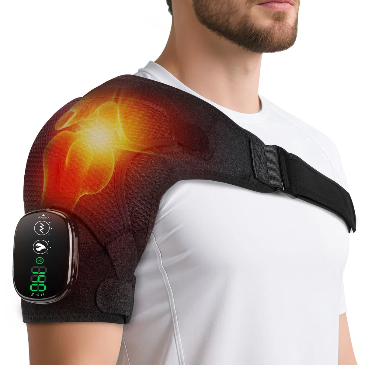 Cuscinetto Termico Senza Fili Per Massaggio Alla Spalla, Tutore Riscaldabile Con 3 Livelli Di Calore E Vibrazione, Schermo Touch E Batteria 5000mah, Adatto A Spalla Sinistra/Destra (Nero)