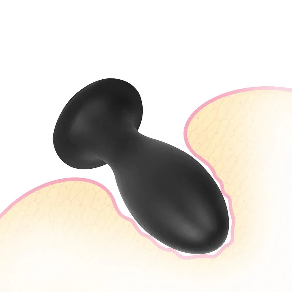 SXOVO Plug Anale Ovale con Ventosa Analesex Toy in Silicone Liquido Butt Plug Anale per Stimolazione Prostata Toys Sessuali per Donna Uomini Coppie (L,Nero)