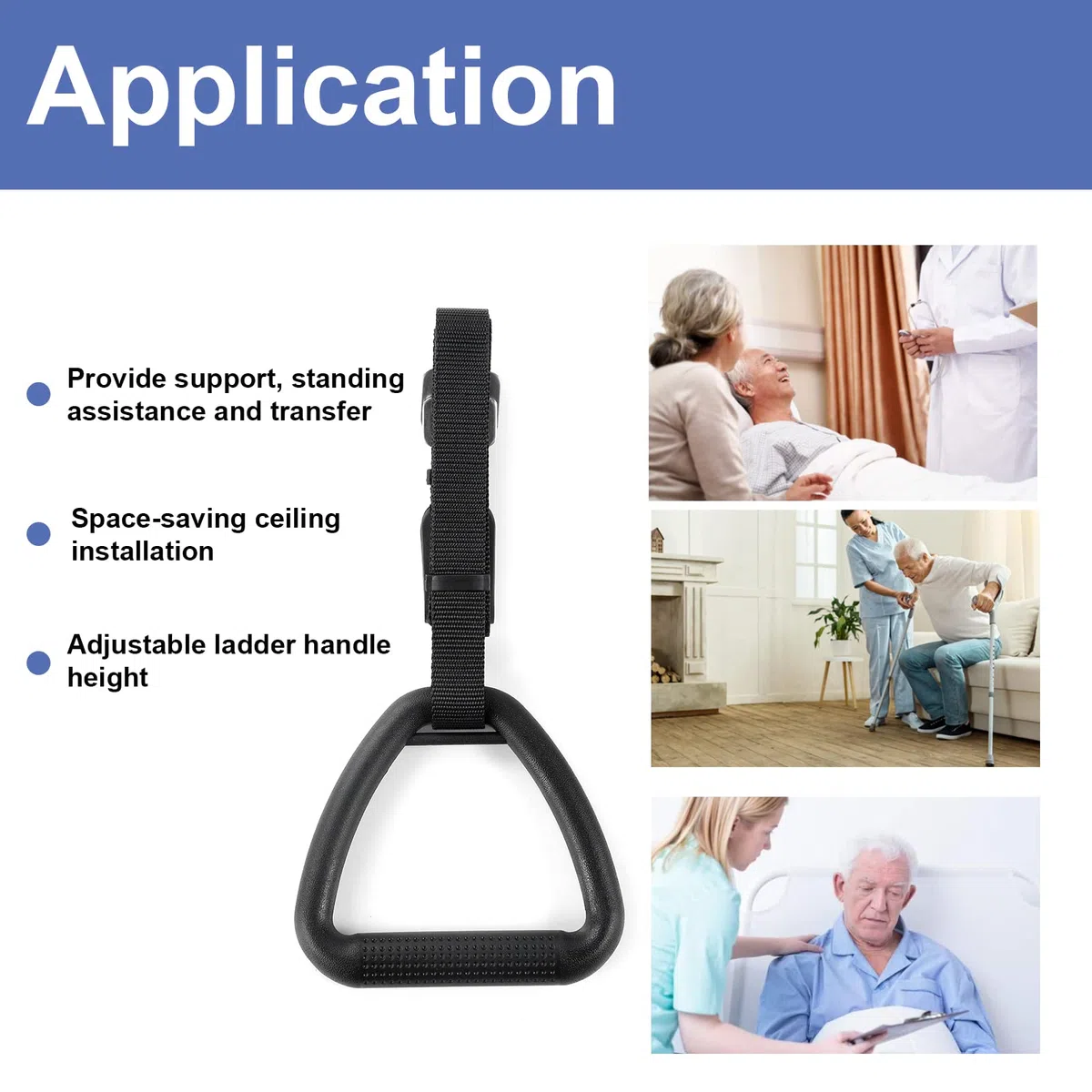 Trapezio da letto per anziani a soffitto per trasferimento di mobilità del letto, supporto per disabili, letto con barra per trazioni con cavo regolabile, adatto per ospedale, camera da letto