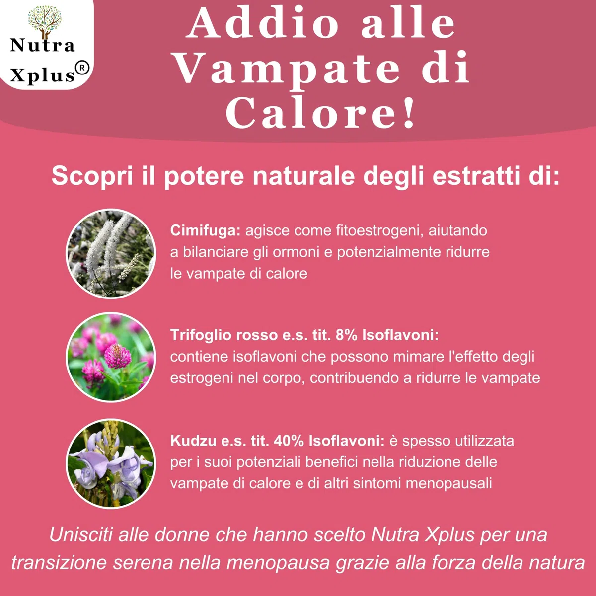 Vampa Stress Menopausa Integratori (120cps 4MESI) con Isoflavoni Trifoglio Rosso forte, Cimicifuga Kudzu, Vitamina D3, B6, B12 controlla Vampate di Calore, Sbalzi d’Umore, Nutra Xplus