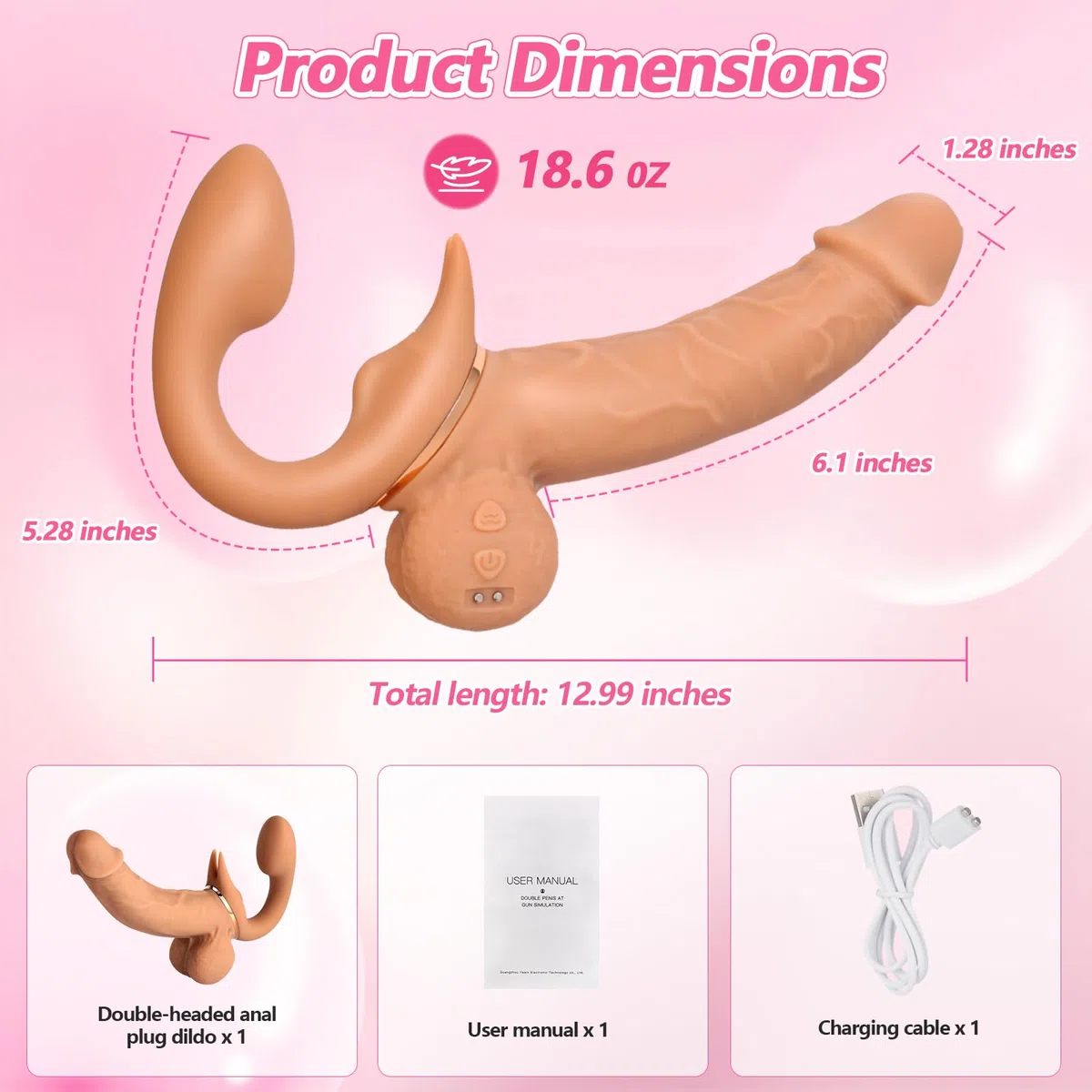 Strapon Doppio Dildo Realistico, Dildo doppi Con Cintura Per Donne 9 Modalità Di Vibrazione E Spinta G Spot Anal Stimulator Silicone Dildos Sex Toy Per Uomini E Coppie (Telescopico)