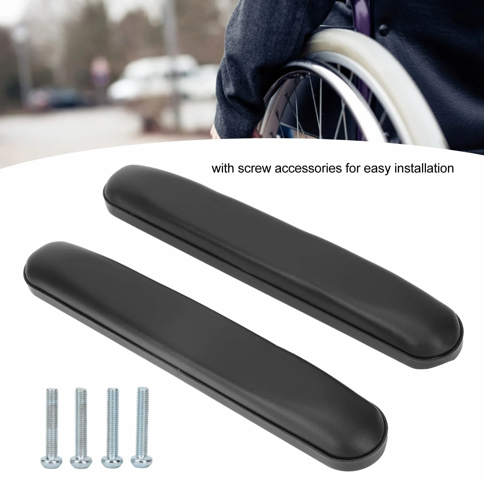 Fyearfly Bracciolo per sedia a rotelle, 1 paio di cuscinetti per braccioli impermeabili resistenti all'usura con viti per sedie a rotelle