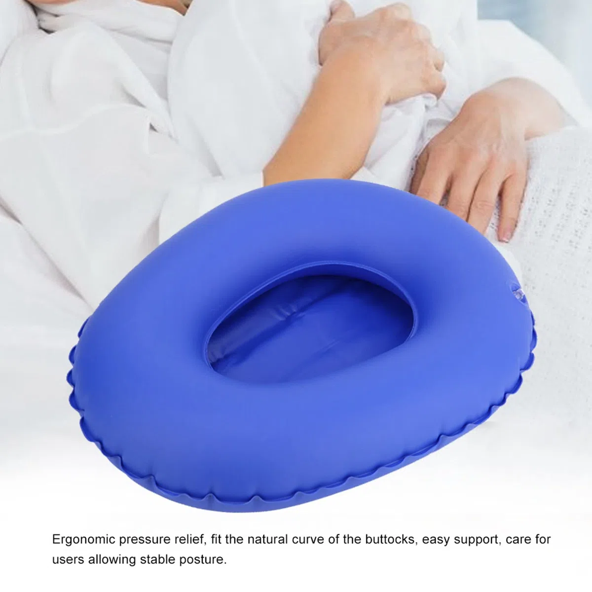 Padella Gonfiabile da Letto per Anziani Allettati, Lavabile Portatile Gonfiabile con pompa a mano, blu PU Materiale, Paralisi Ustioni Fratture Letto Uso
