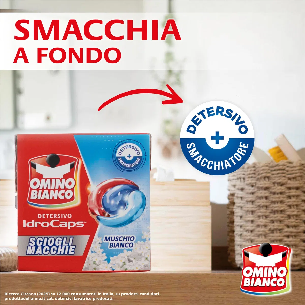 Omino Bianco Idrocaps - Detersivo LavatriceiIn Capsule Sciogli Macchie, 80 Lavaggi, Efficace a Basse Temperature, Profumo Muschio Bianco, 20 Caps x 4 Confezioni
