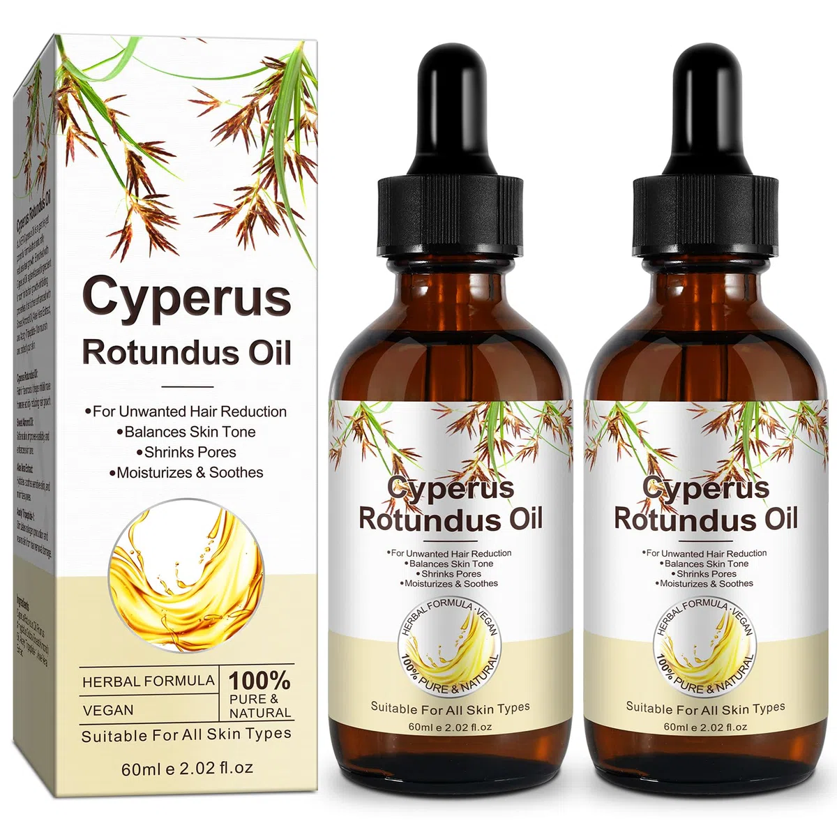 Olio Di Cyperus Rotundus Per La Rimozione Dei Peli - Inibitore Naturale Per Ridurre La Crescita Indesiderata Dei Peli Del Corpo E Ridurre I Pori, Calma La Pelle E Riduce Al Minimo I Pori, 4.04 Fl OZ