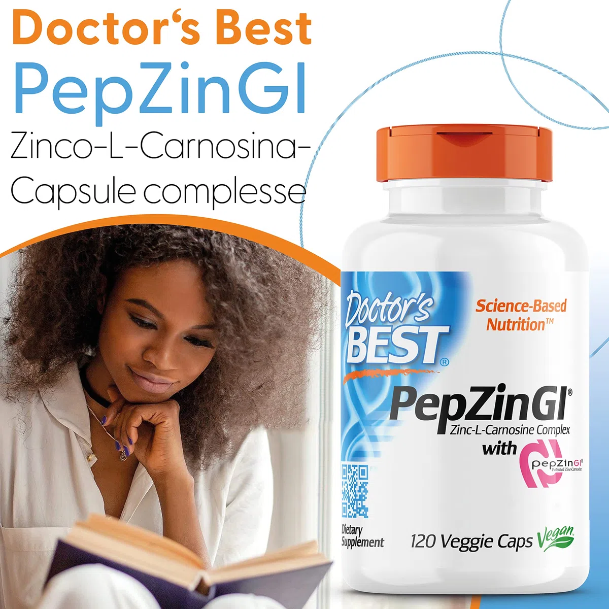 Doctor's Best, PepZinGl, Complesso di Zinco-L-Carnosina, 120 Capsule vegane, Testato in Laboratorio, Minerali, Senza Glutine, Senza Soia, Vegetariano