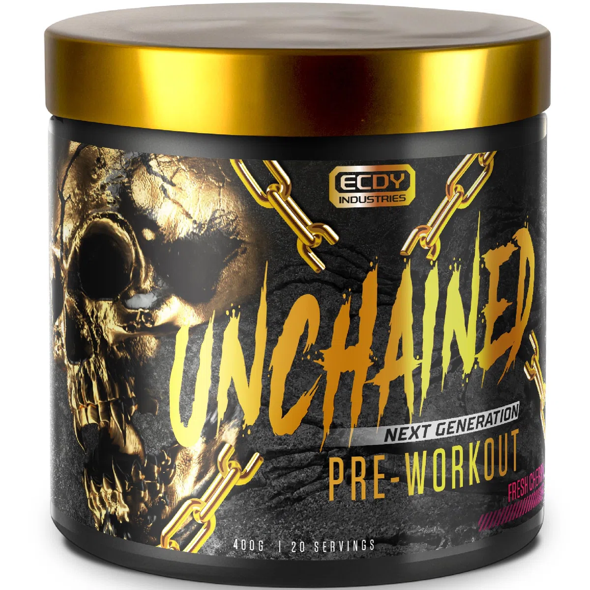 UNCHAINED® - Booster pre-allenamento con ecdysterone | 20 dosi (400 g) con caffeina | L-arginina, L-citrullina-malato, beta-alanina + altri 14 principi attivi | 100% energia | fresca ciliegia