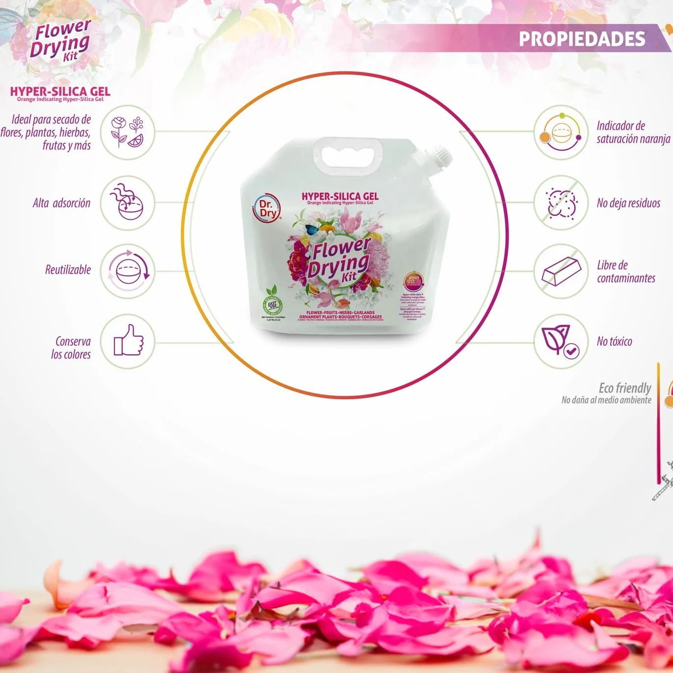 Dr. Dry - Gel di silice per essiccare fiori e frutti 5LBS (2,2 KG) - Riutilizzabbile - Sílica gel essicante - Non tossico - Cristalli di essiccante