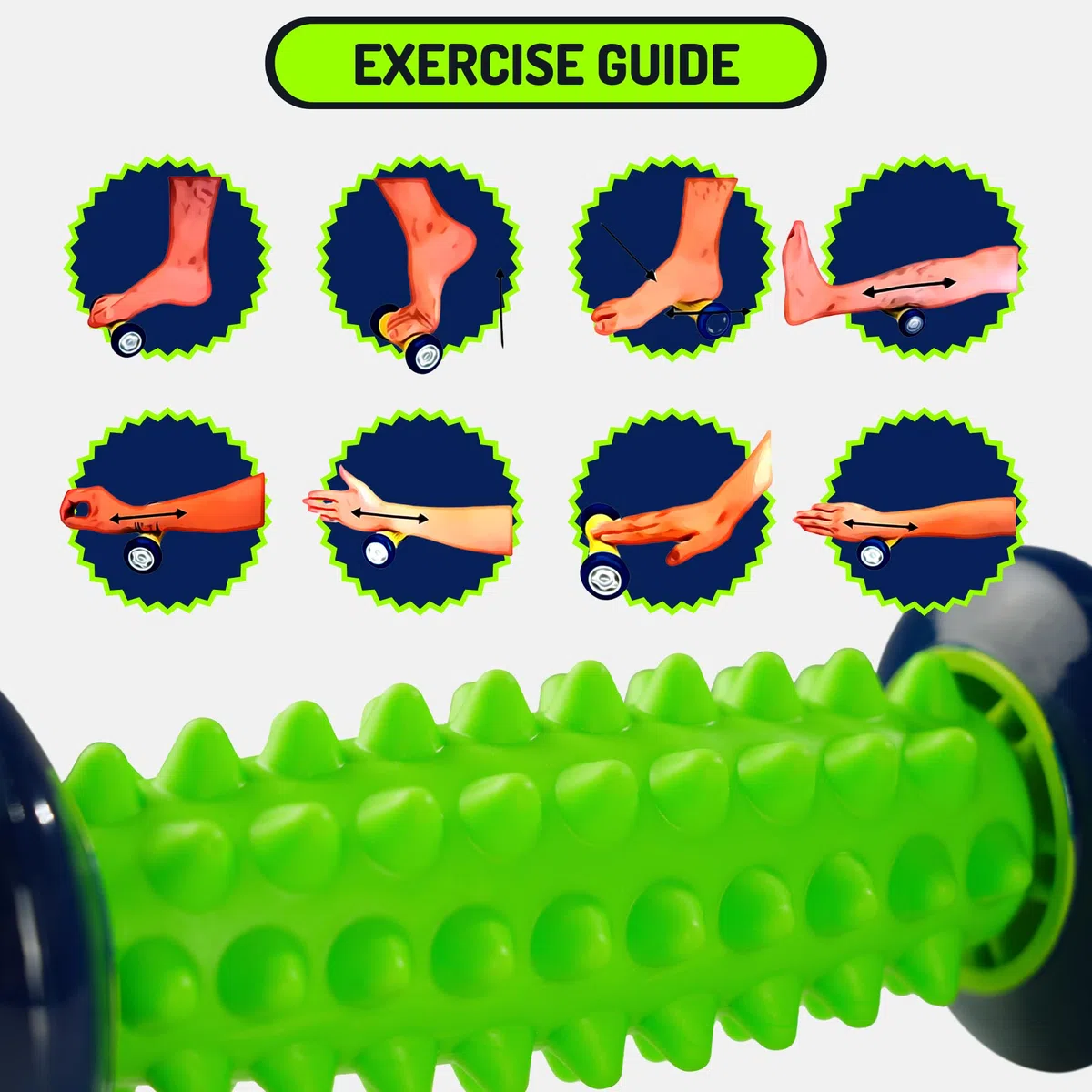 Set Rullo Massaggiatore Piedi per Fascite Plantare + Pallina a Riccio per Massaggio di Riflessologia Muscolare - Kit Agopressione per Dolore Piede, Schiena, Gambe & Cellulite (Verde)