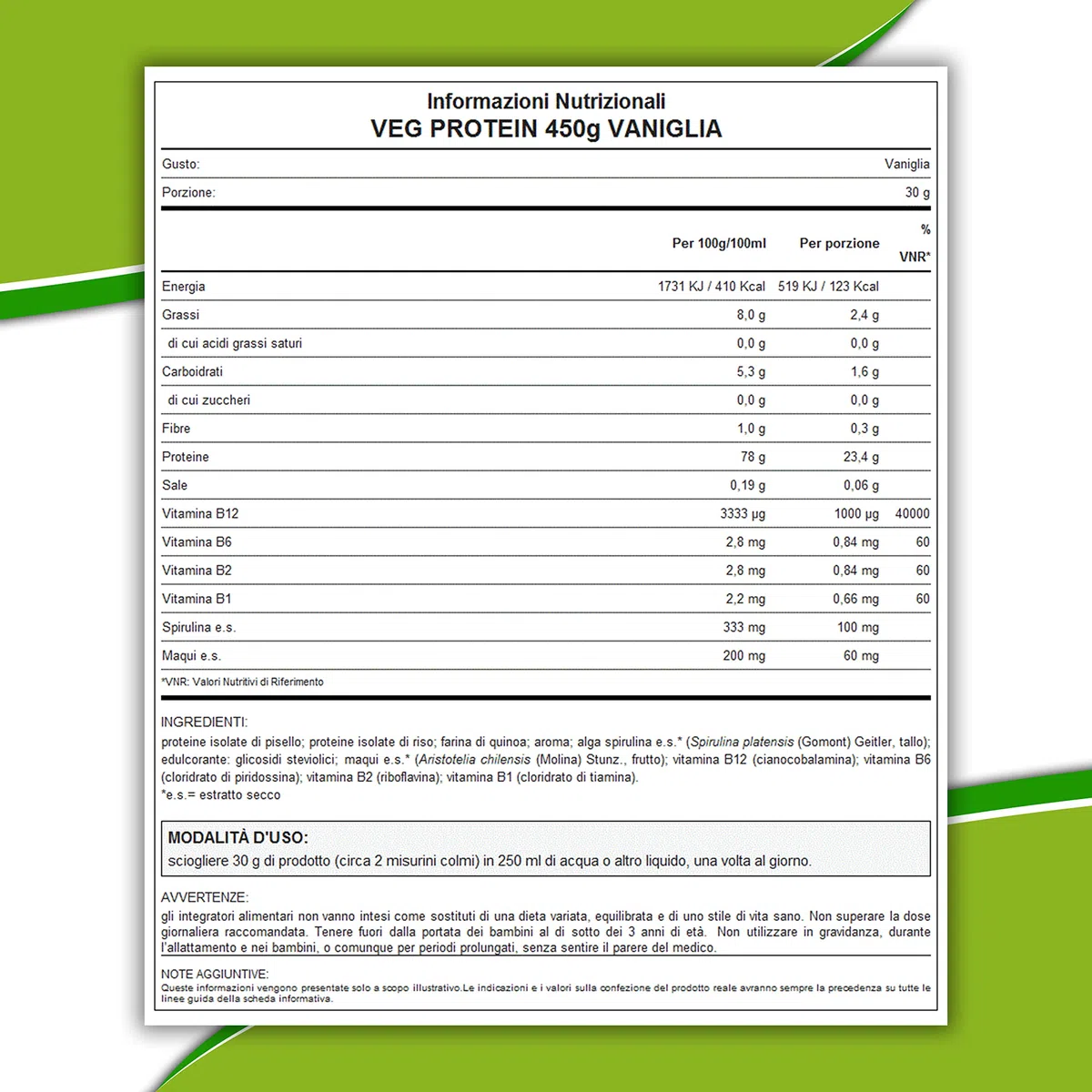 WHY NATURE VEG PROTEIN - Proteine in Polvere Vegetali con Vitamina B12 - Senza Glutine - Gusto Vaniglia - 450 gr