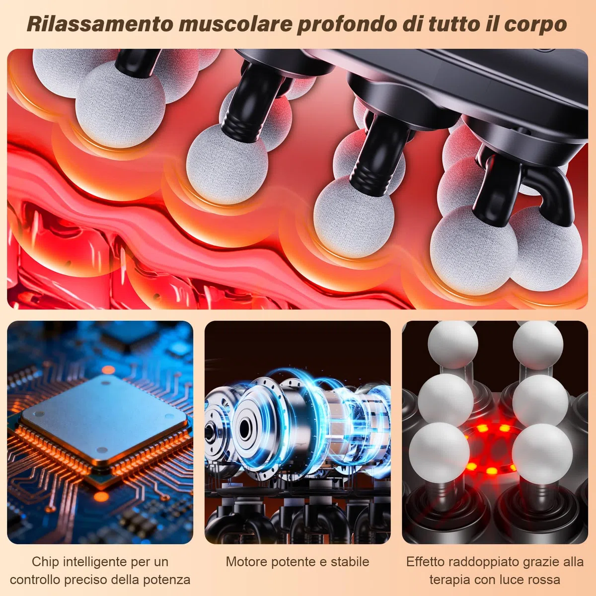 Pistola Massaggiante a 20 Teste, 3 Modalità & 30 Velocità – Massaggiatore a Percussione per Tessuti Profondi per Sport, Recupero Muscolare e Grandi Gruppi Muscolari